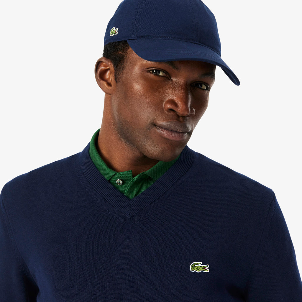 Jersey de cuello de pico de algodón azul