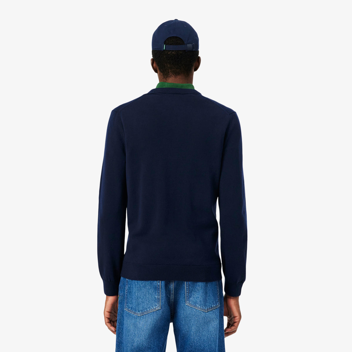 Jersey de cuello de pico de algodón azul