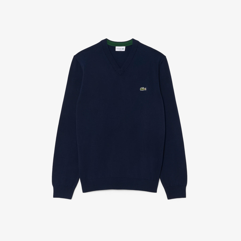 Jersey de cuello de pico de algodón azul