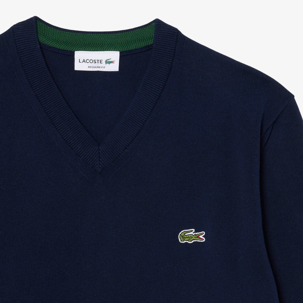 Jersey de cuello de pico de algodón azul