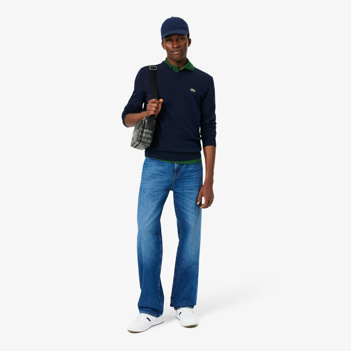 Jersey de cuello de pico de algodón azul