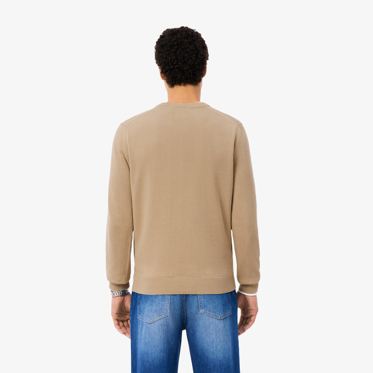 Jersey de cuello de pico de algodón castaño