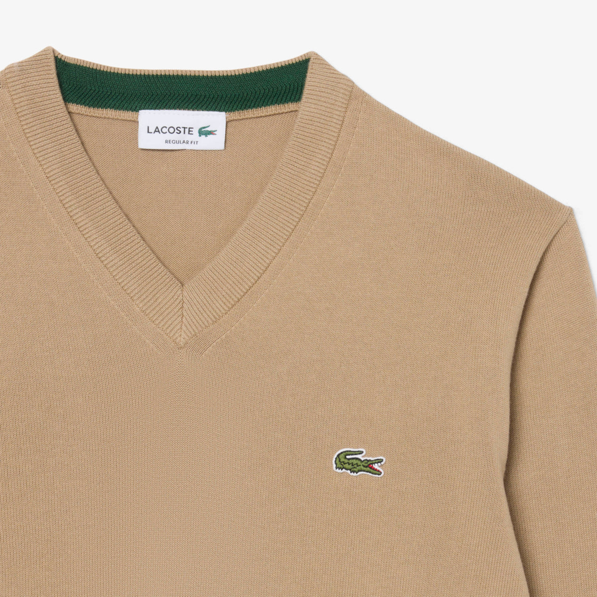 Jersey de cuello de pico de algodón castaño