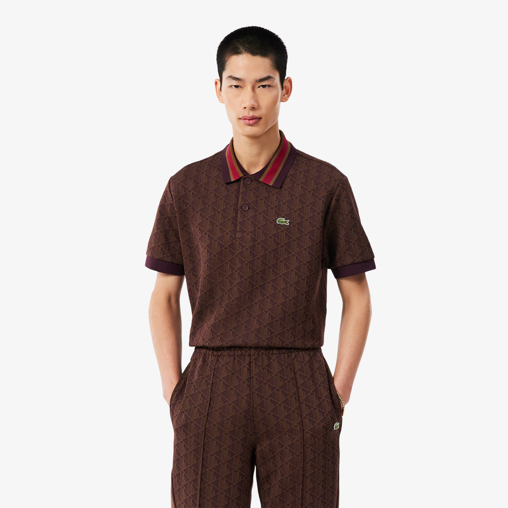 Polo de jacquard de corte clásico castaño