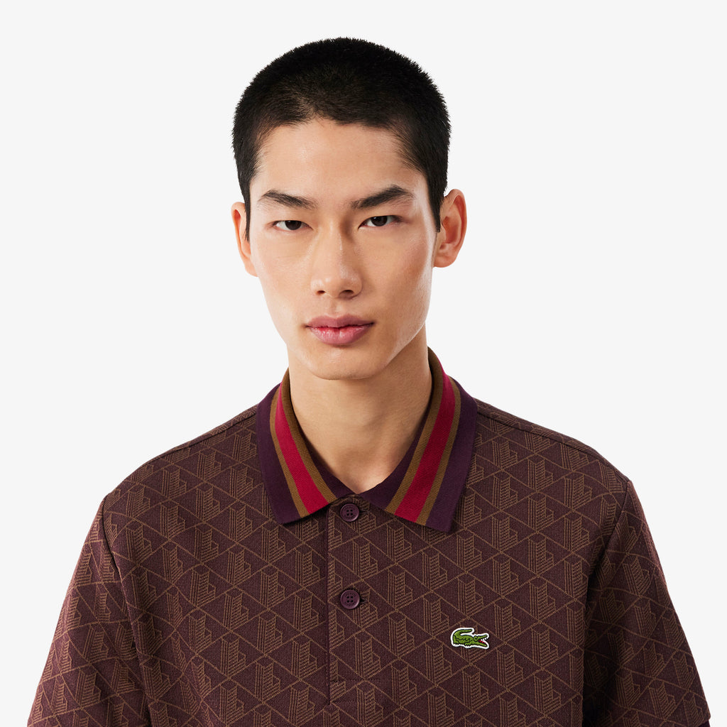 Polo de jacquard de corte clásico castaño