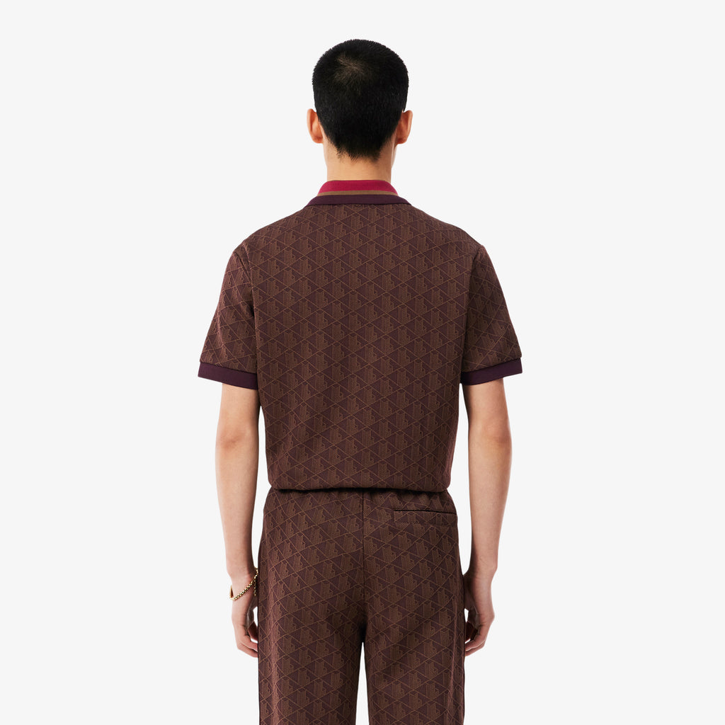 Polo de jacquard de corte clásico castaño