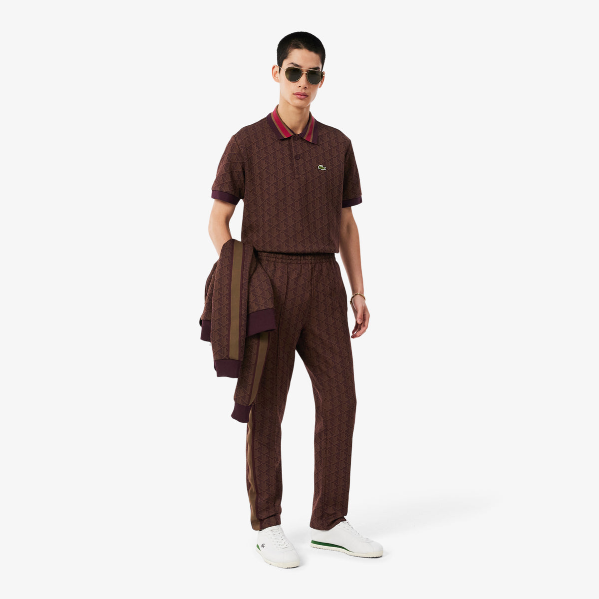 Polo de jacquard de corte clásico castaño