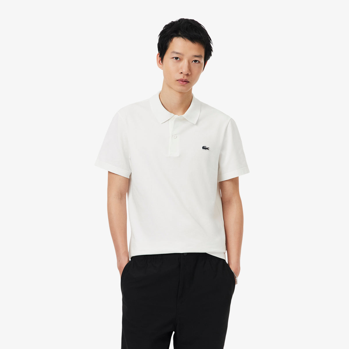 Polo de corte regular de algodón blanco