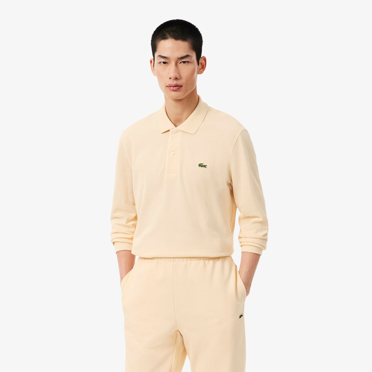 Polo de corte clásico de manga larga beige